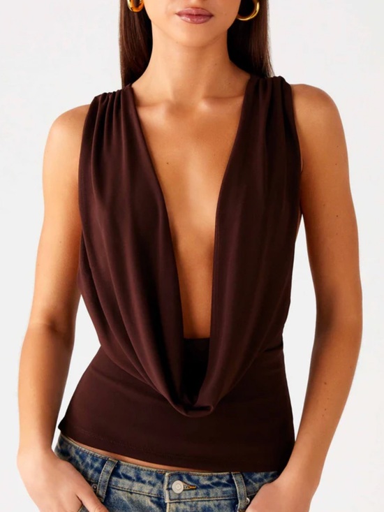 Peppermayo Tops - Deep V Drape Front Cowl Neck Top